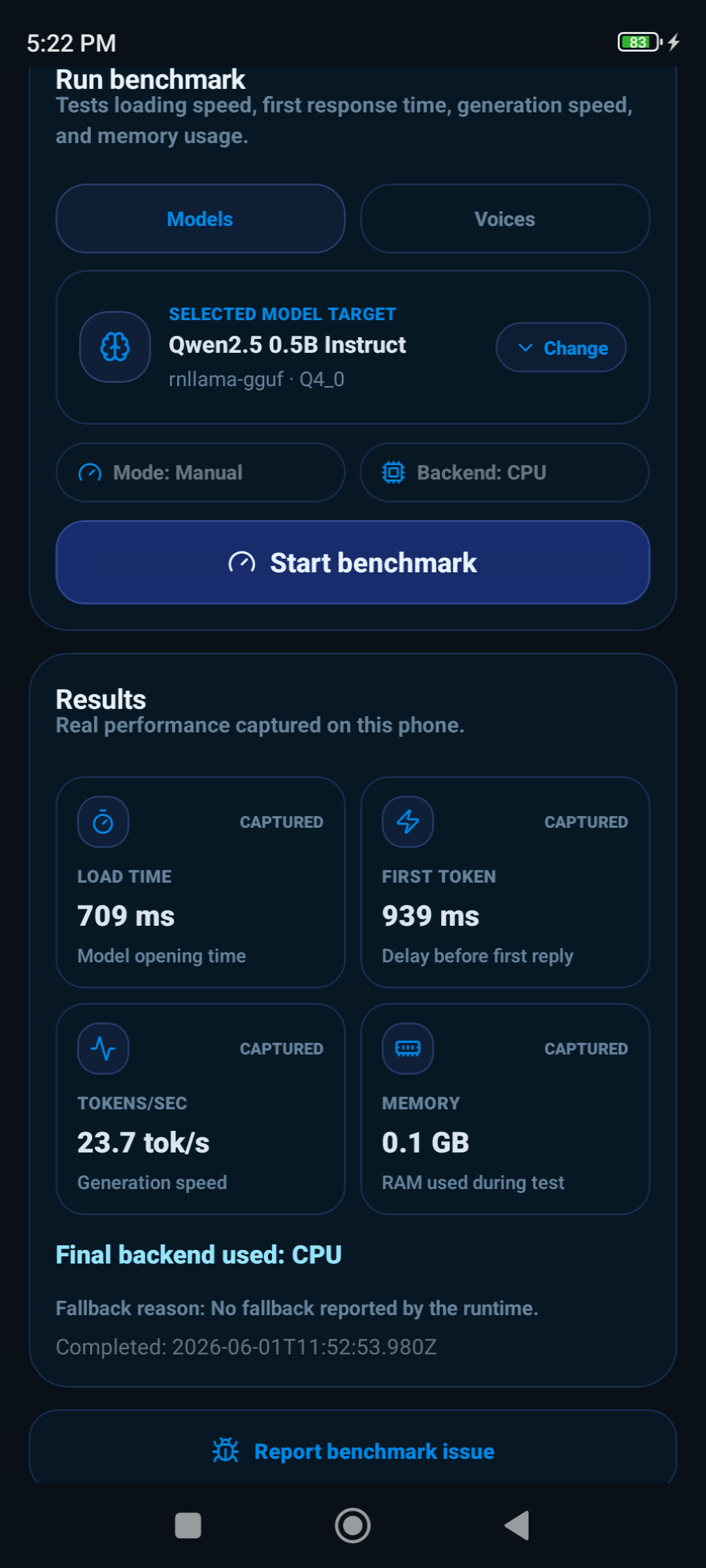 POCO M2 Pro — Qwen CPU benchmark screenshot