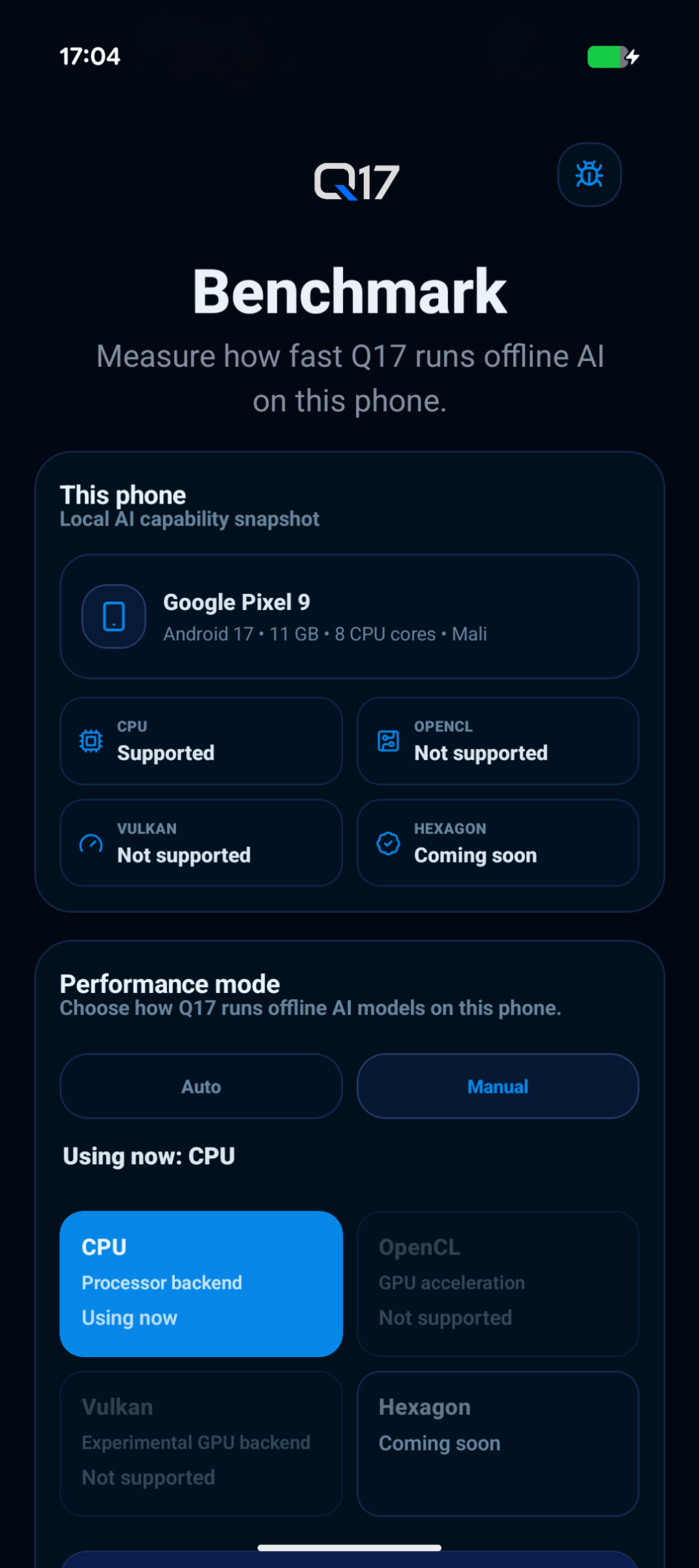 Pixel 9 — backend capability screenshot