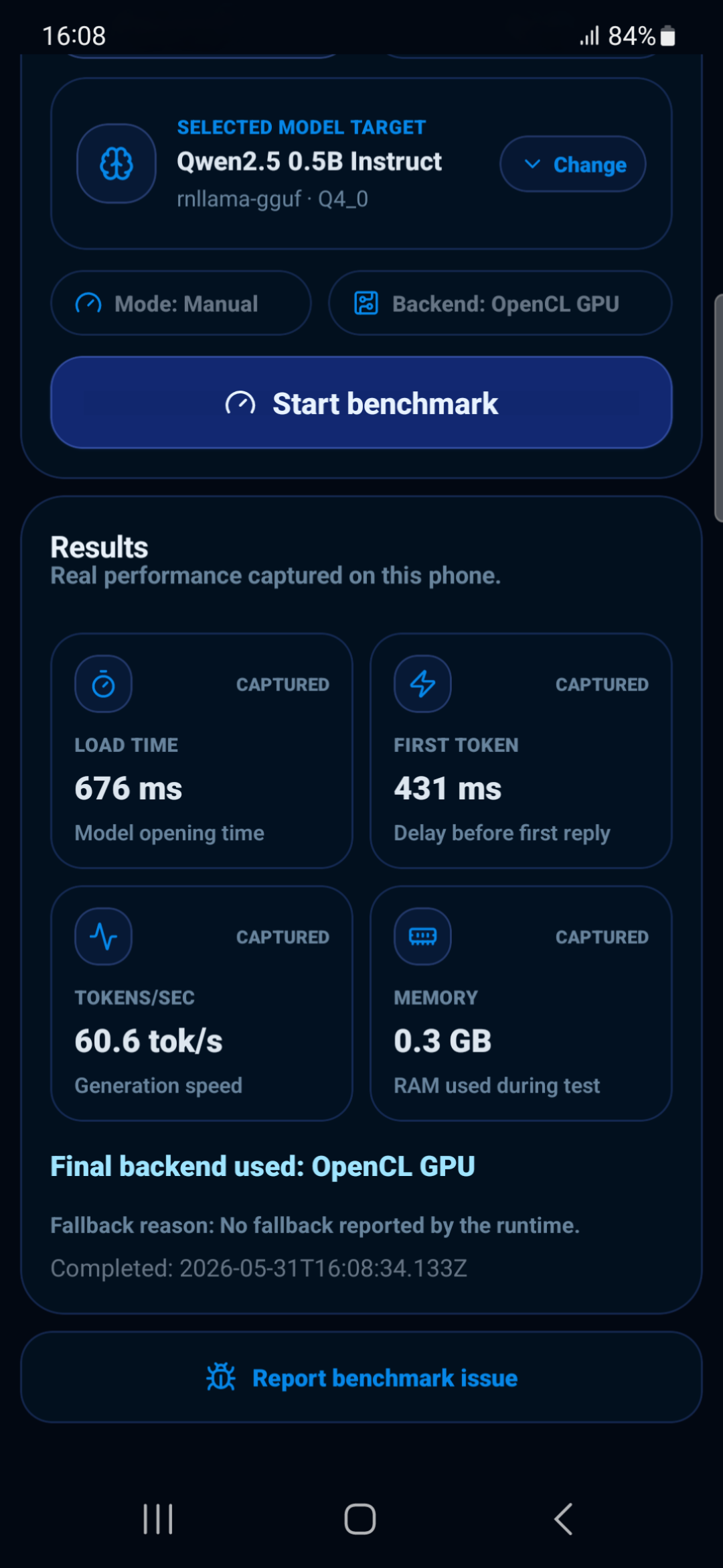 Galaxy S23 — OpenCL benchmark screenshot