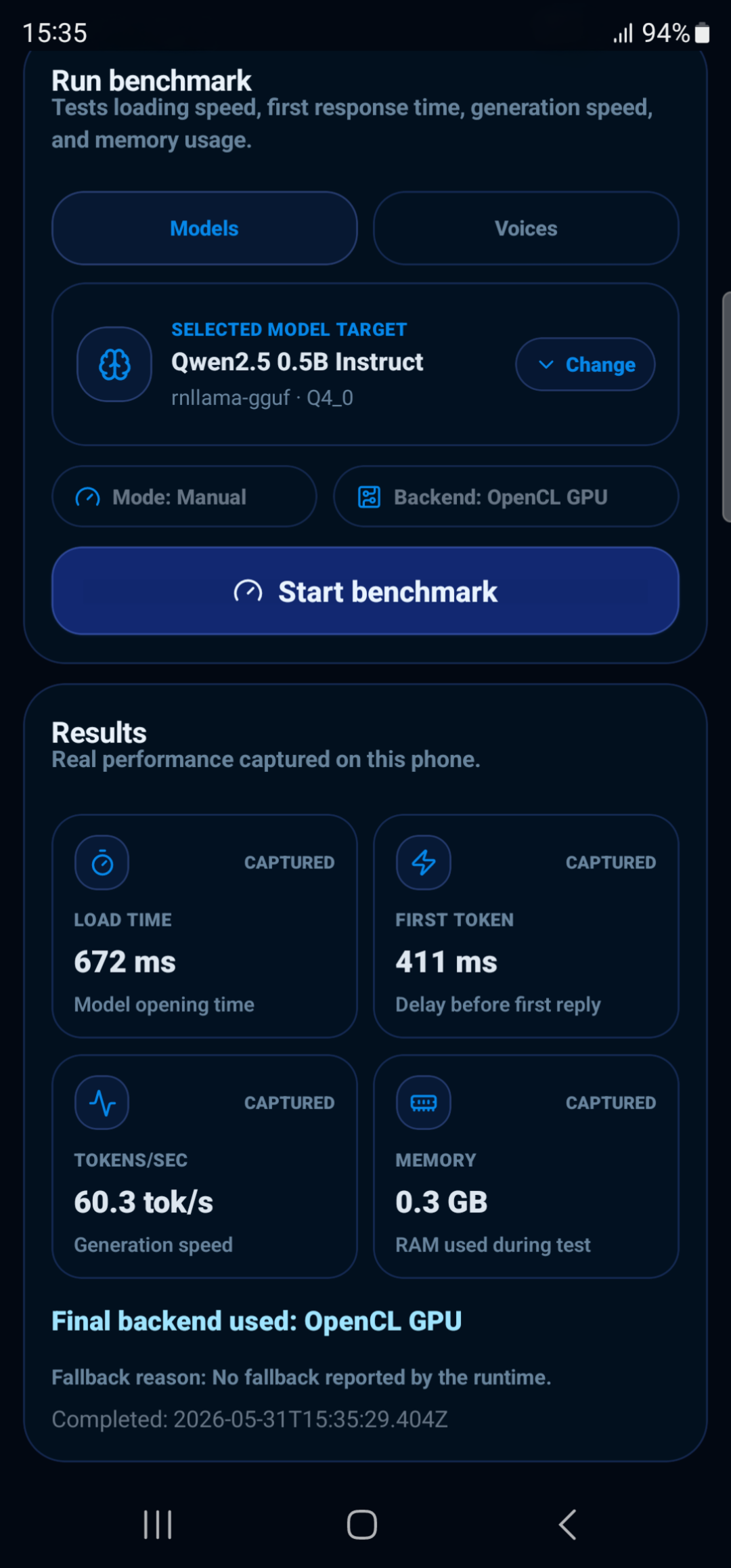 Galaxy S23 Ultra — OpenCL benchmark screenshot