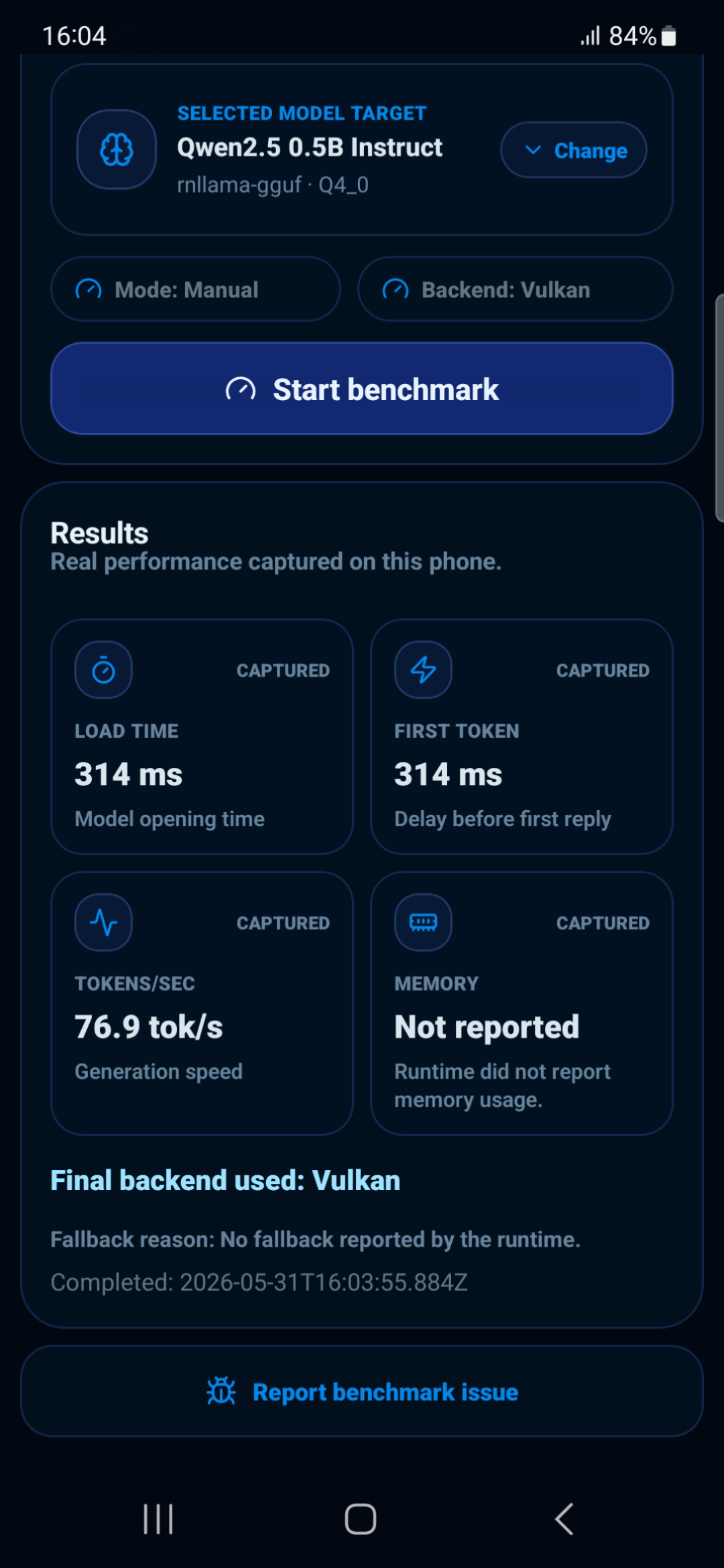 Galaxy S23 — Vulkan benchmark screenshot