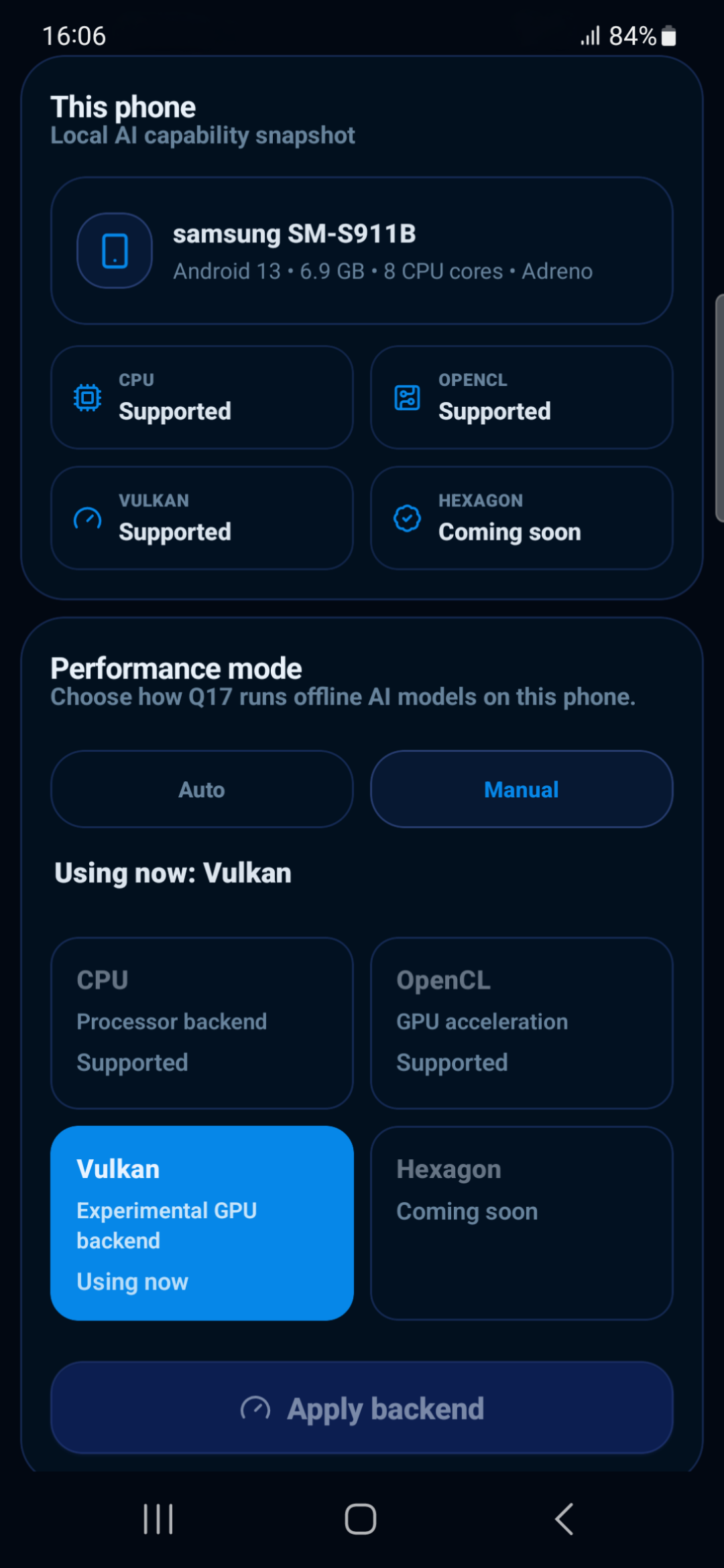 Galaxy S23 — Vulkan capability screenshot