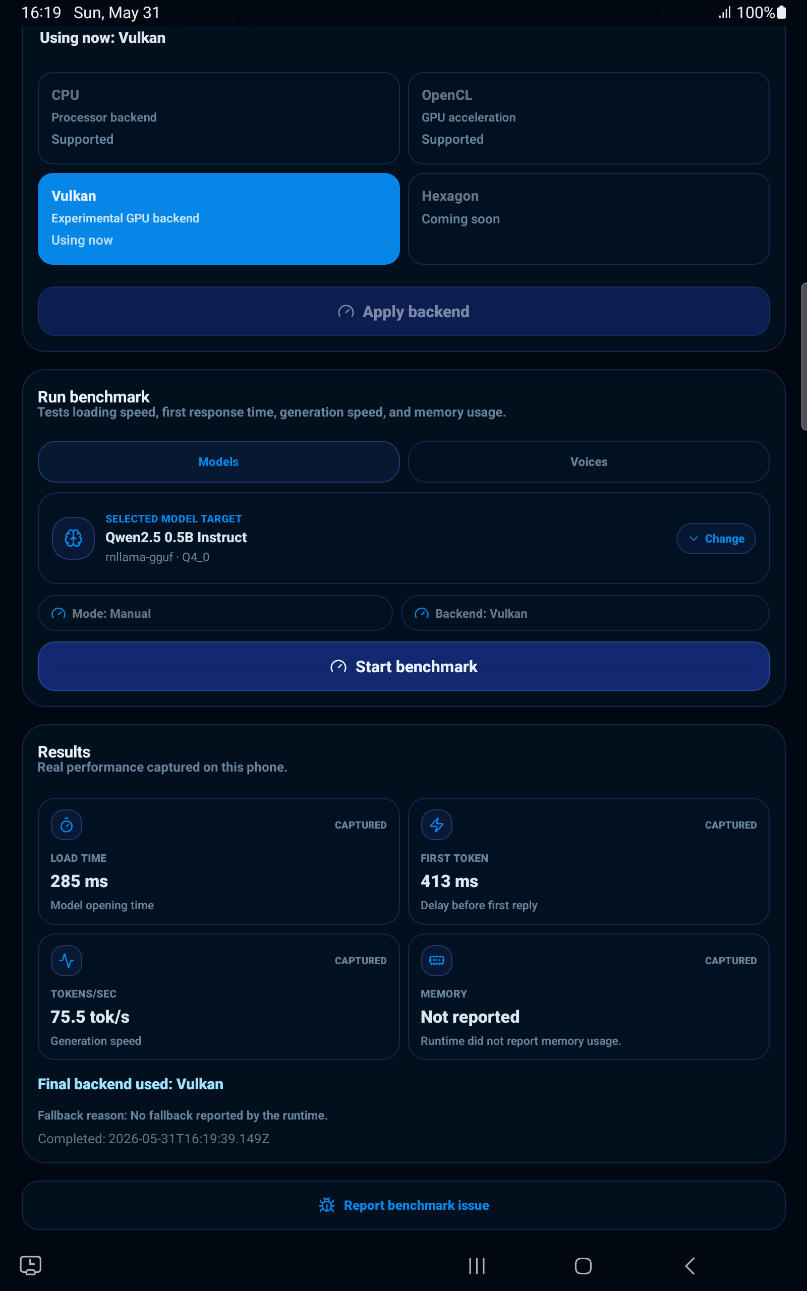 Galaxy Tab S9 — Vulkan capability screenshot